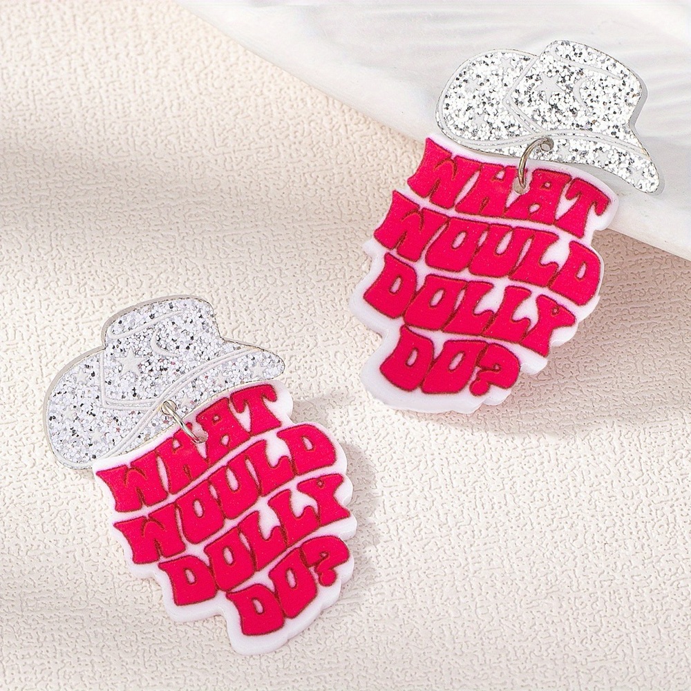 Pink and silver 'What Would Dolly Do?' Earrings
